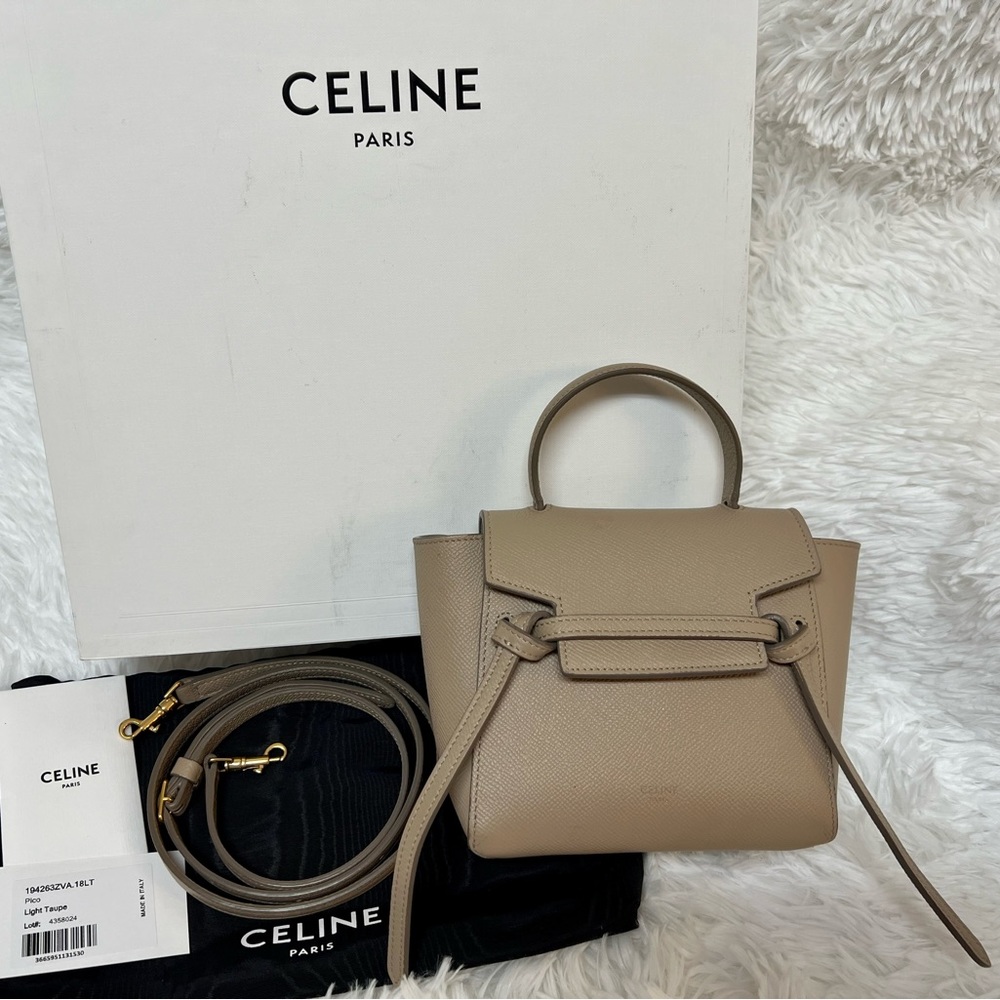 CELINE Grained Calfskin Pico Belt Bag Light Taupe